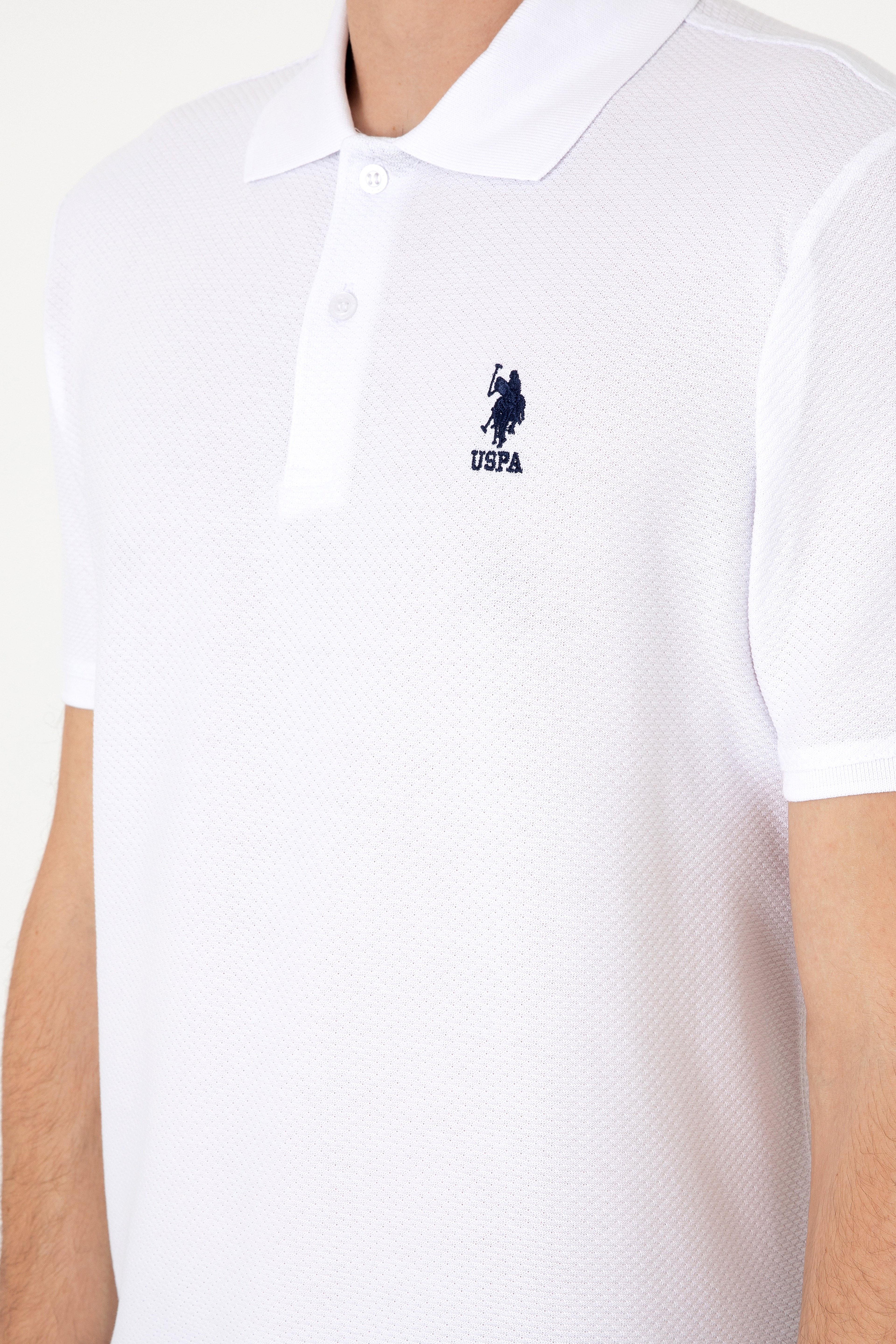 Erkek Regular Fit Polo Yaka Beyaz Dokulu Tişört - Image 7
