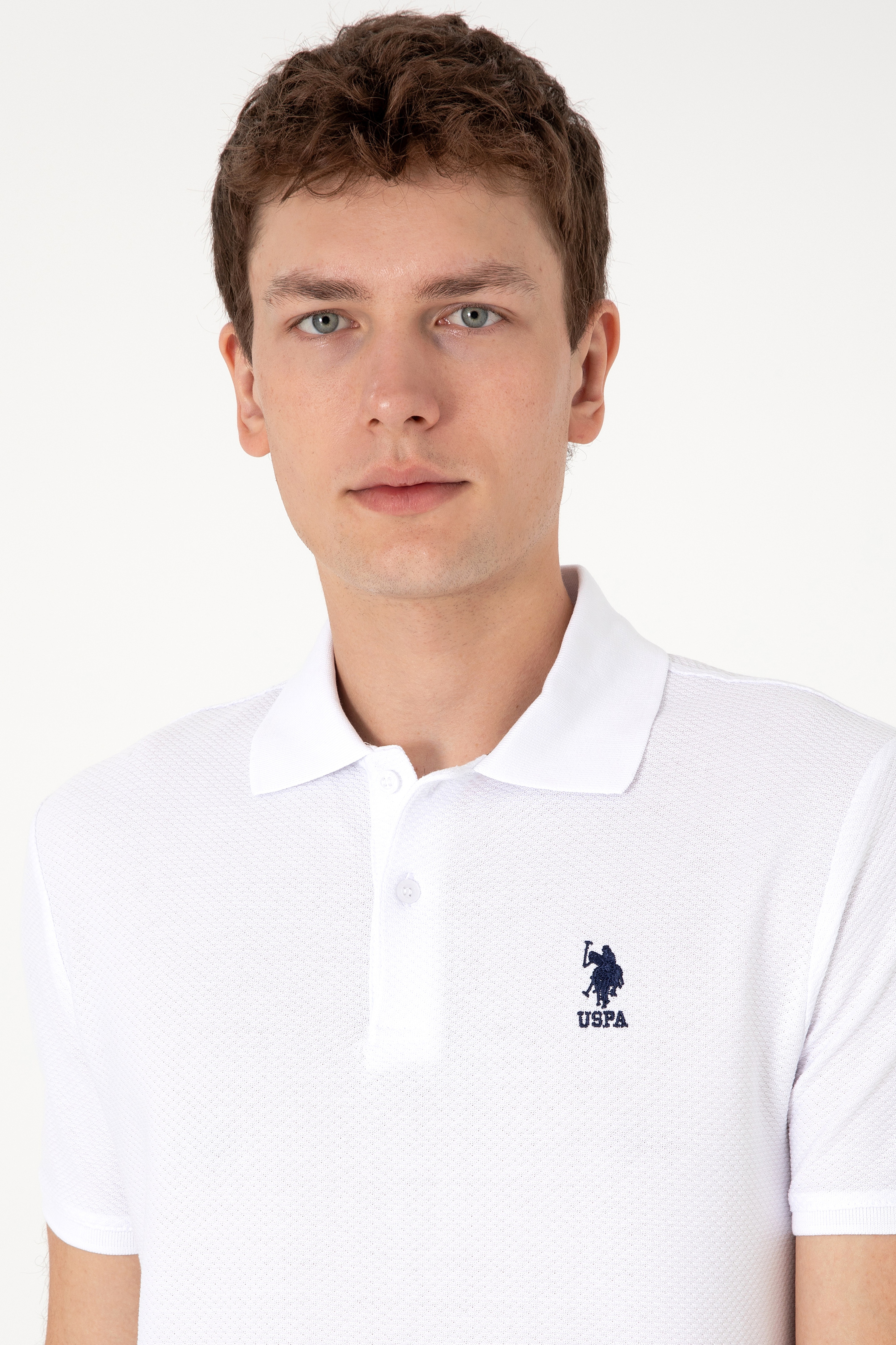 Erkek Regular Fit Polo Yaka Beyaz Dokulu Tişört