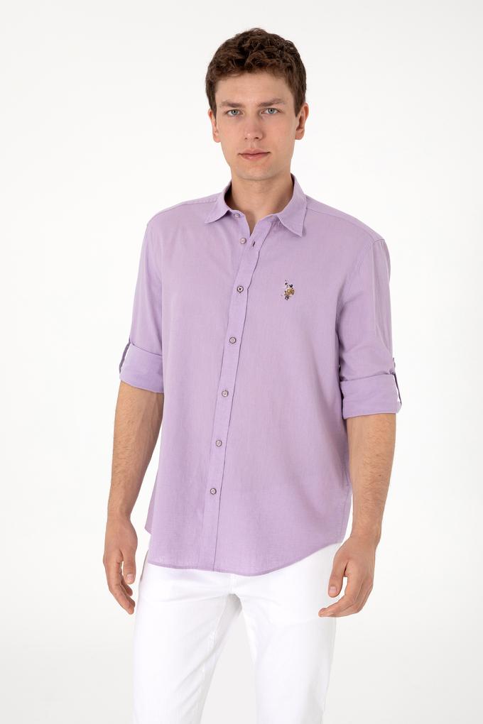 Erkek Lila Uzun Kollu Basic Gömlek