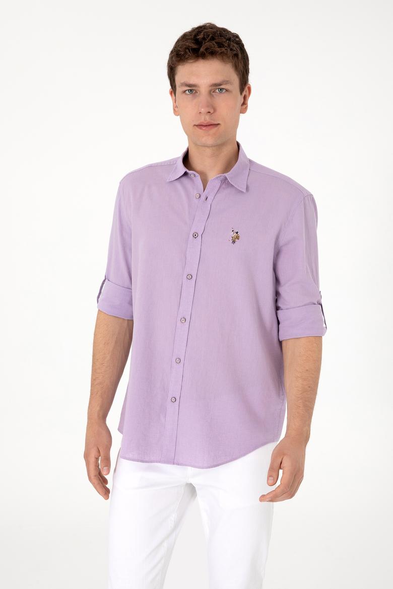 Erkek Lila Uzun Kollu Basic Gömlek