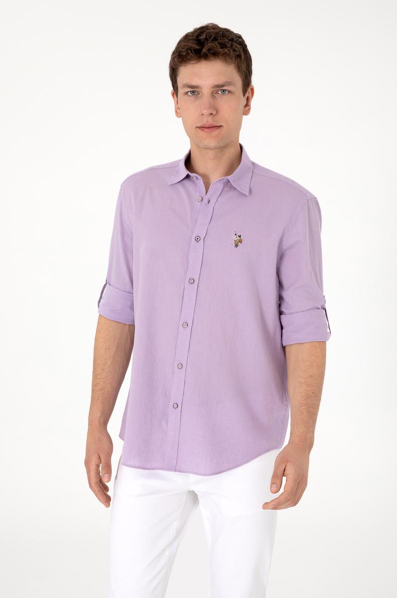 Erkek Lila Uzun Kollu Basic Gömlek