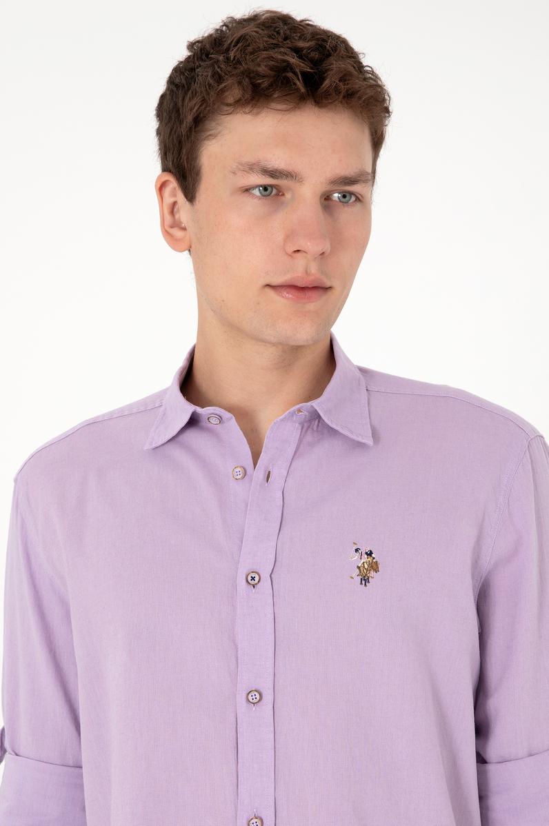 Erkek Lila Uzun Kollu Basic Gömlek