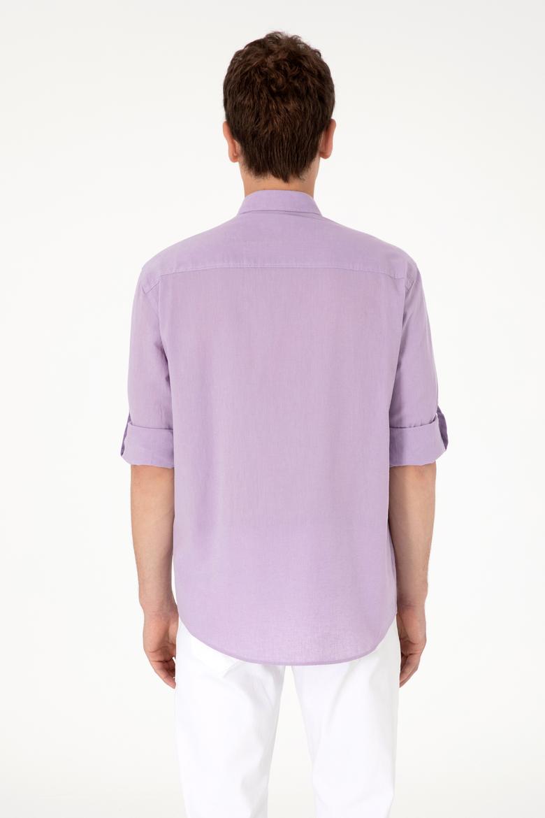 Erkek Lila Uzun Kollu Basic Gömlek - 50297868043