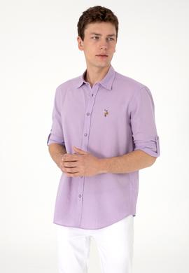 Erkek Lila Uzun Kollu Basic Gömlek - 50297868043