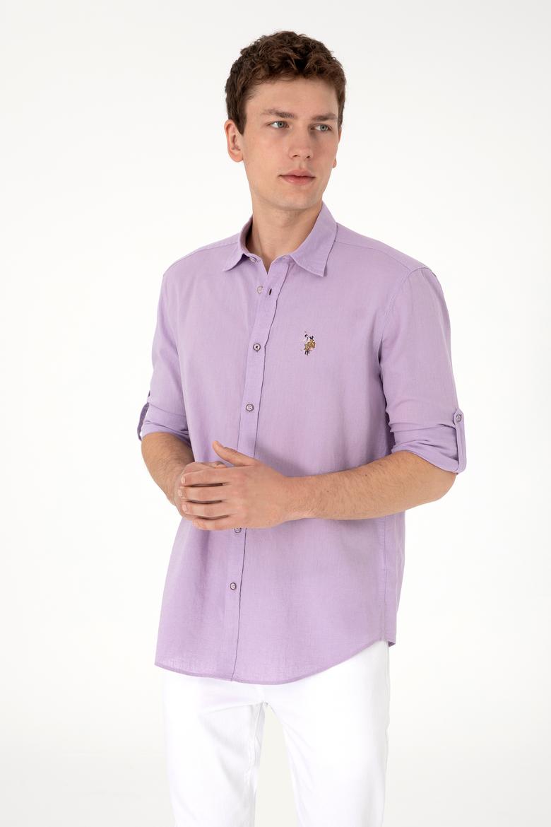 Erkek Lila Uzun Kollu Basic Gömlek - 50297868043