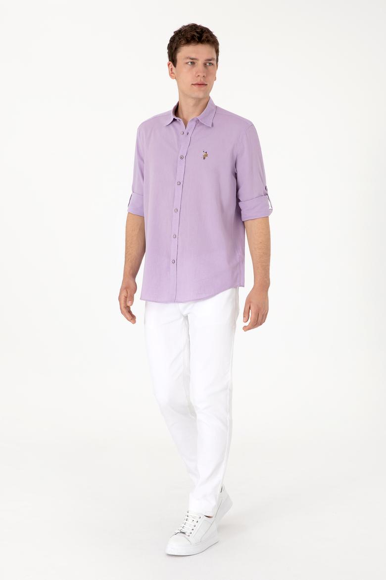 Erkek Lila Uzun Kollu Basic Gömlek - 50297868043