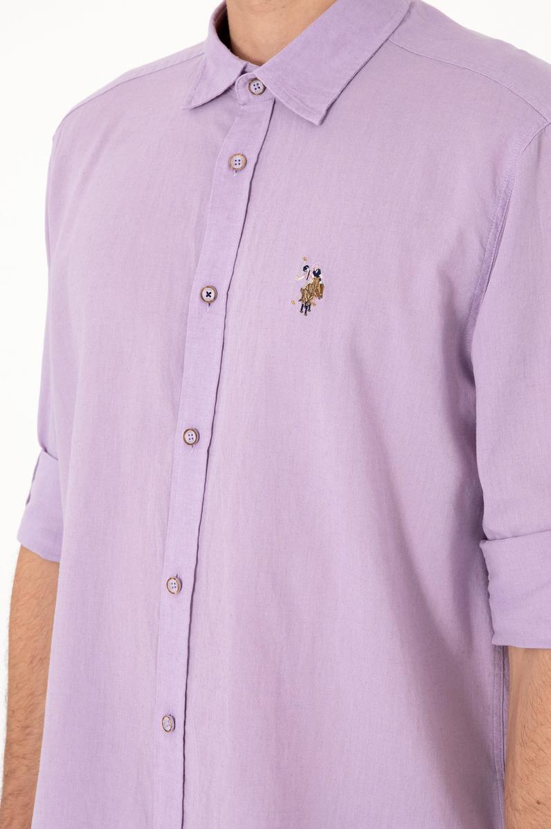 Erkek Lila Uzun Kollu Basic Gömlek