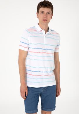 Erkek Regular Fit Polo Yaka Beyaz Çizgili Tişört - 50299642013