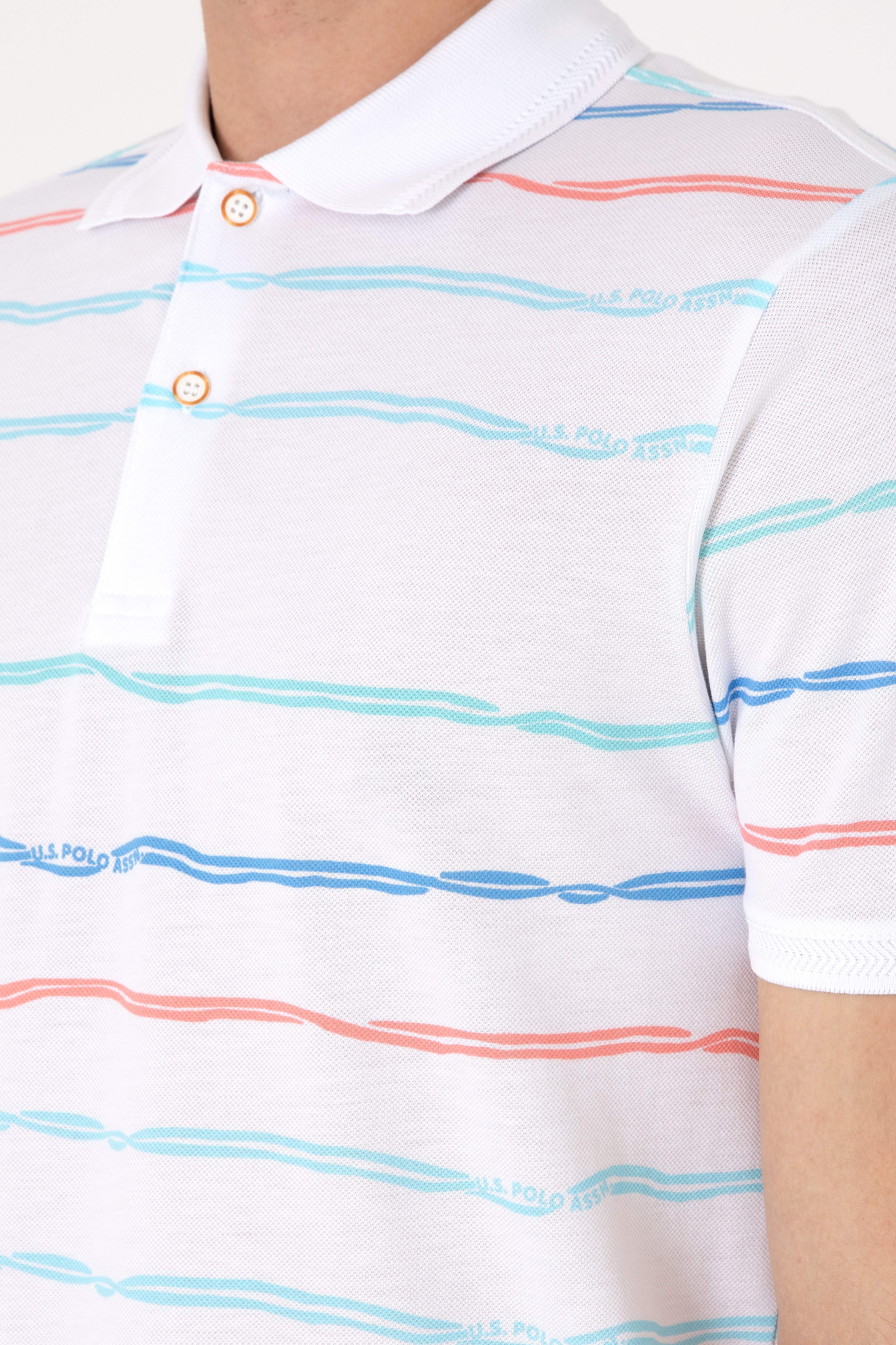 Erkek Regular Fit Polo Yaka Beyaz Çizgili Tişört - Image 7