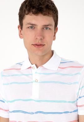 Erkek Regular Fit Polo Yaka Beyaz Çizgili Tişört - 50299642013