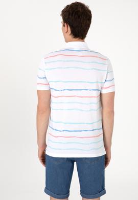 Erkek Regular Fit Polo Yaka Beyaz Çizgili Tişört - 50299642013