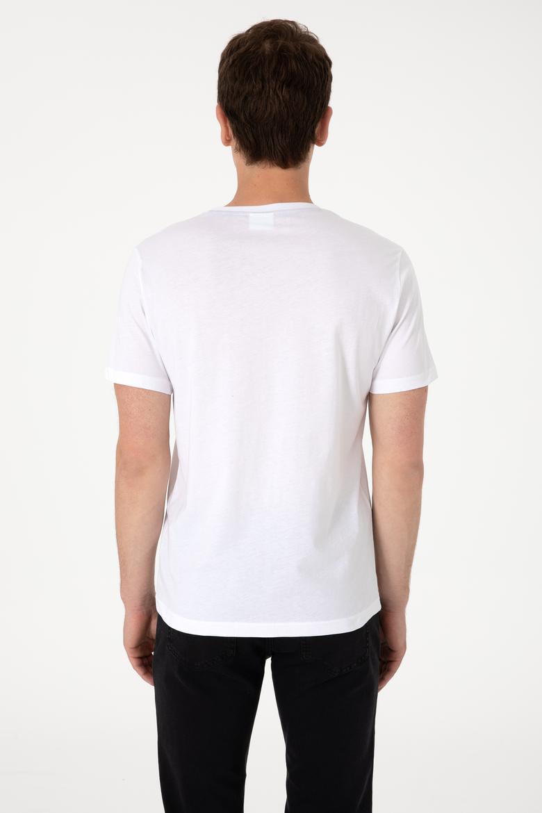 Erkek Regular Fit Bisiklet Yaka Beyaz Tişört - 50299763004