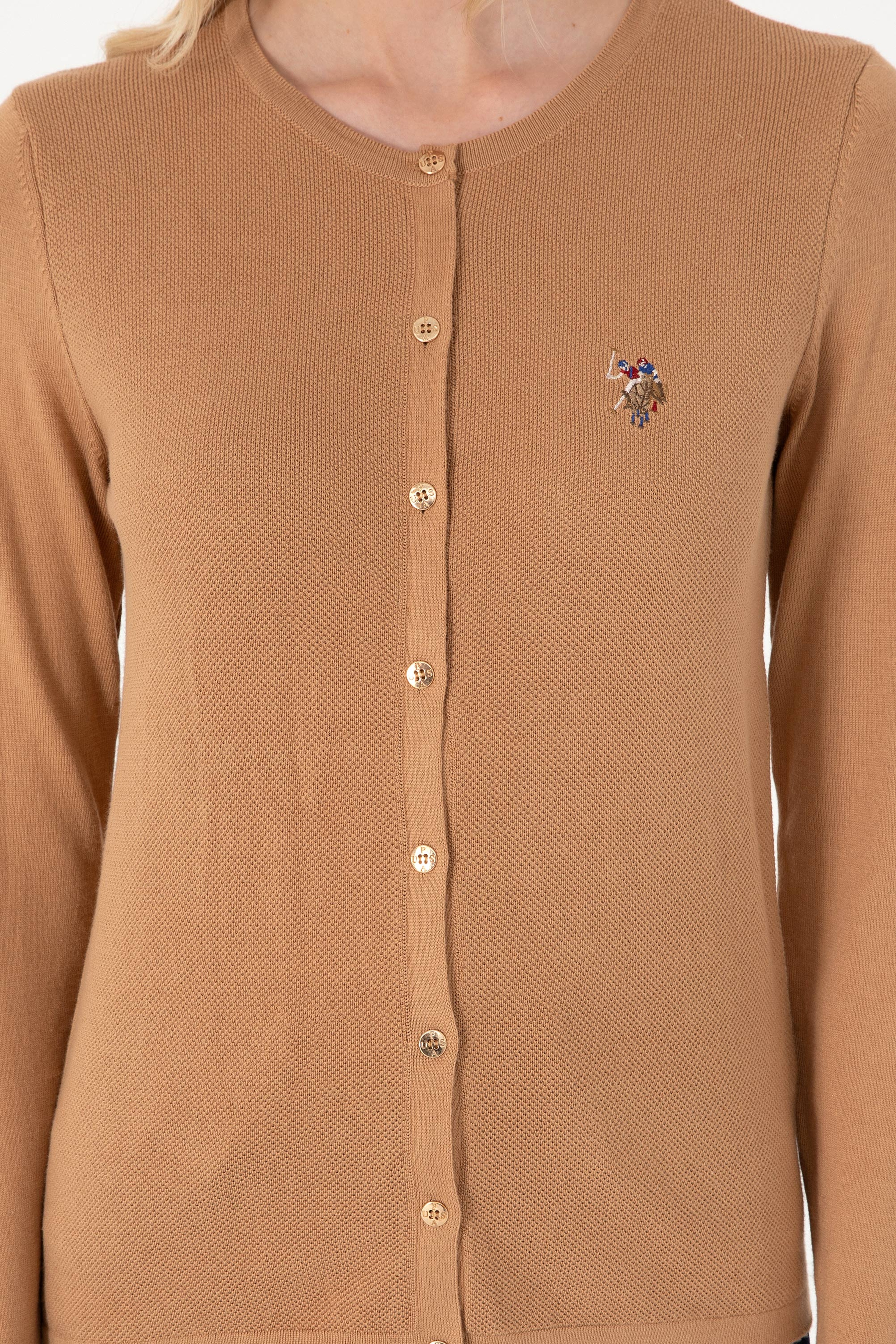 Kadın Camel Melanj Basic Triko Hırka - Image 6