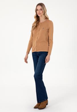 Kadın Camel Melanj Basic Triko Hırka - 50288991068