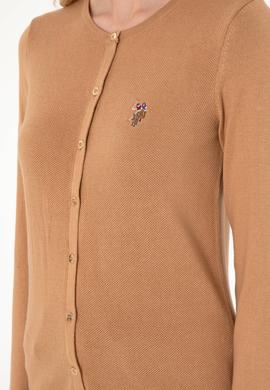 Kadın Camel Melanj Basic Triko Hırka - 50288991068