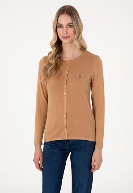 Kadın Camel Melanj Basic Triko Hırka - 50288991068