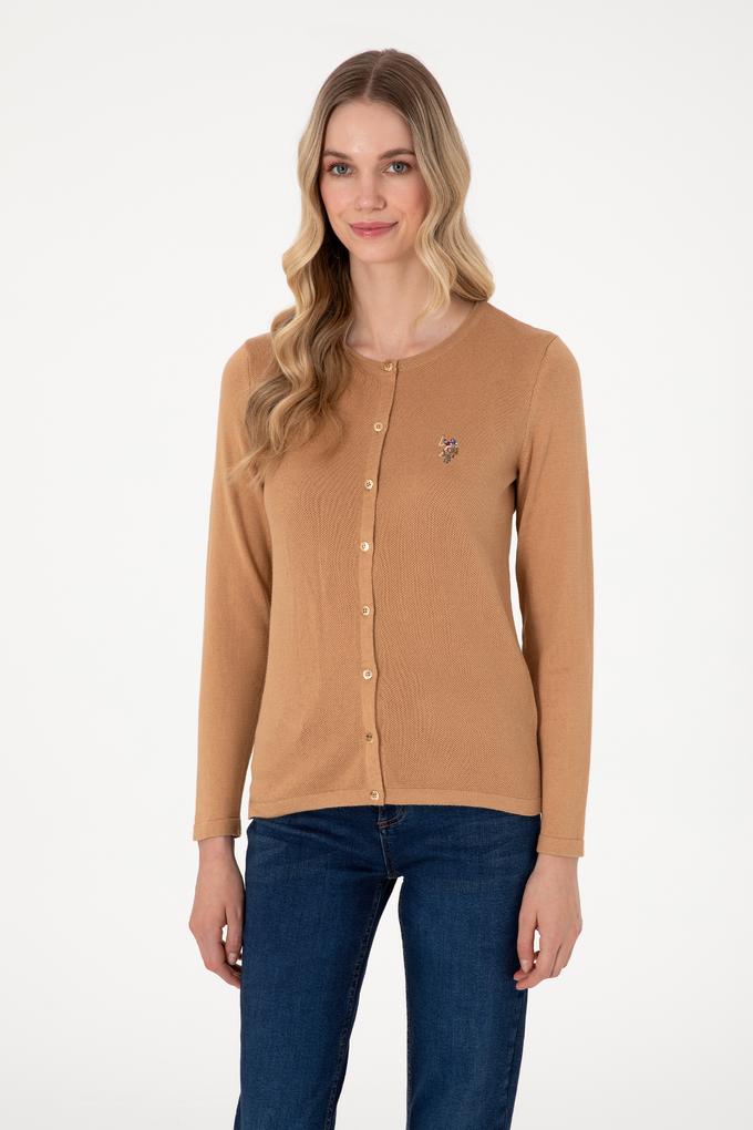 Kadın Camel Melanj Basic Triko Hırka