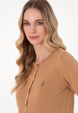 Kadın Camel Melanj Basic Triko Hırka - 50288991068