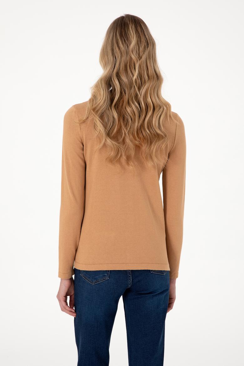 Kadın Camel Melanj Basic Triko Hırka - 50288991068