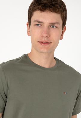 Erkek Regular Fit Bisiklet Yaka Koyu Haki Basic Tişört - 50297999068