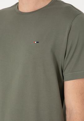 Erkek Regular Fit Bisiklet Yaka Koyu Haki Basic Tişört - 50297999068