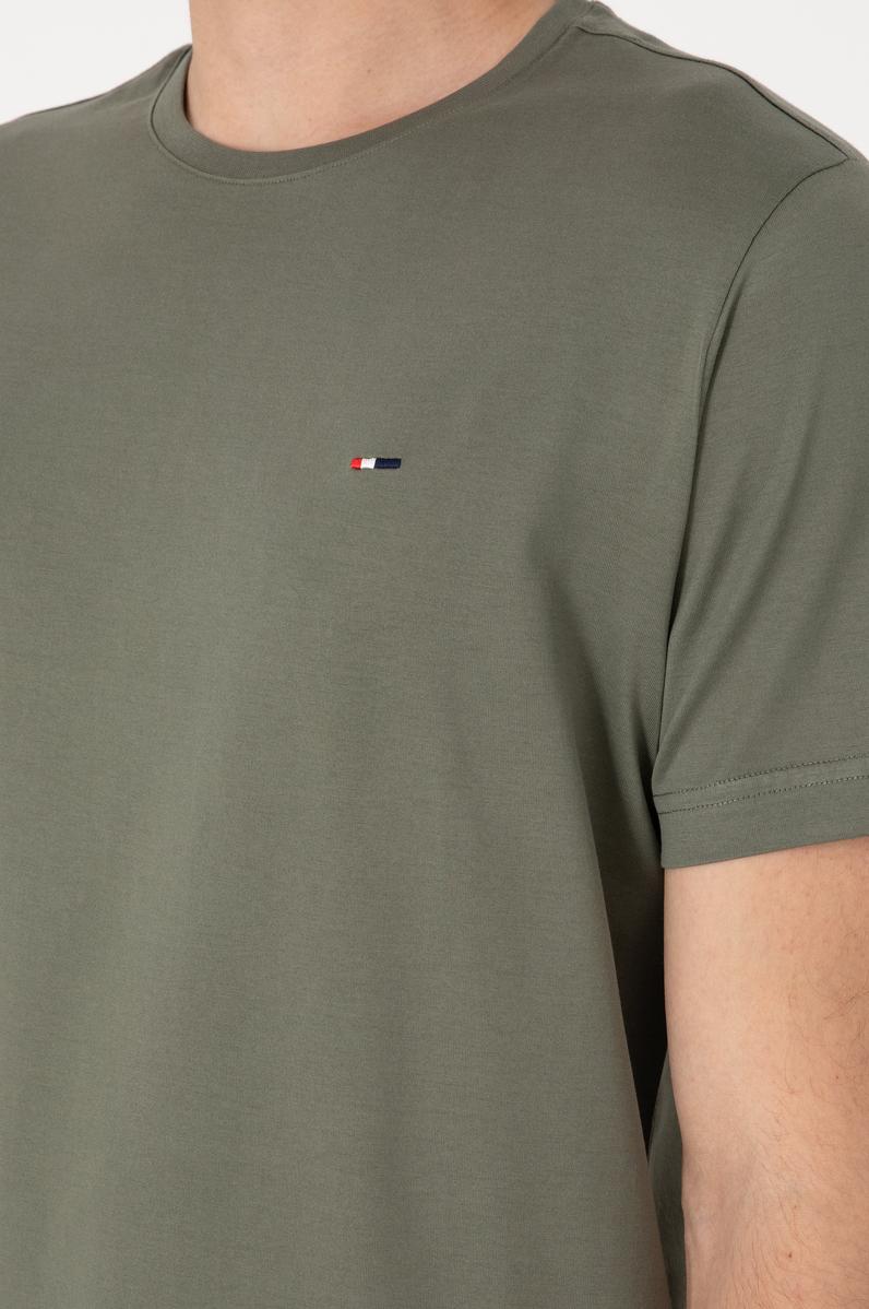 Erkek Regular Fit Bisiklet Yaka Koyu Haki Basic Tişört