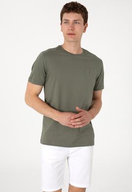 Erkek Regular Fit Bisiklet Yaka Koyu Haki Basic Tişört - 50297999068
