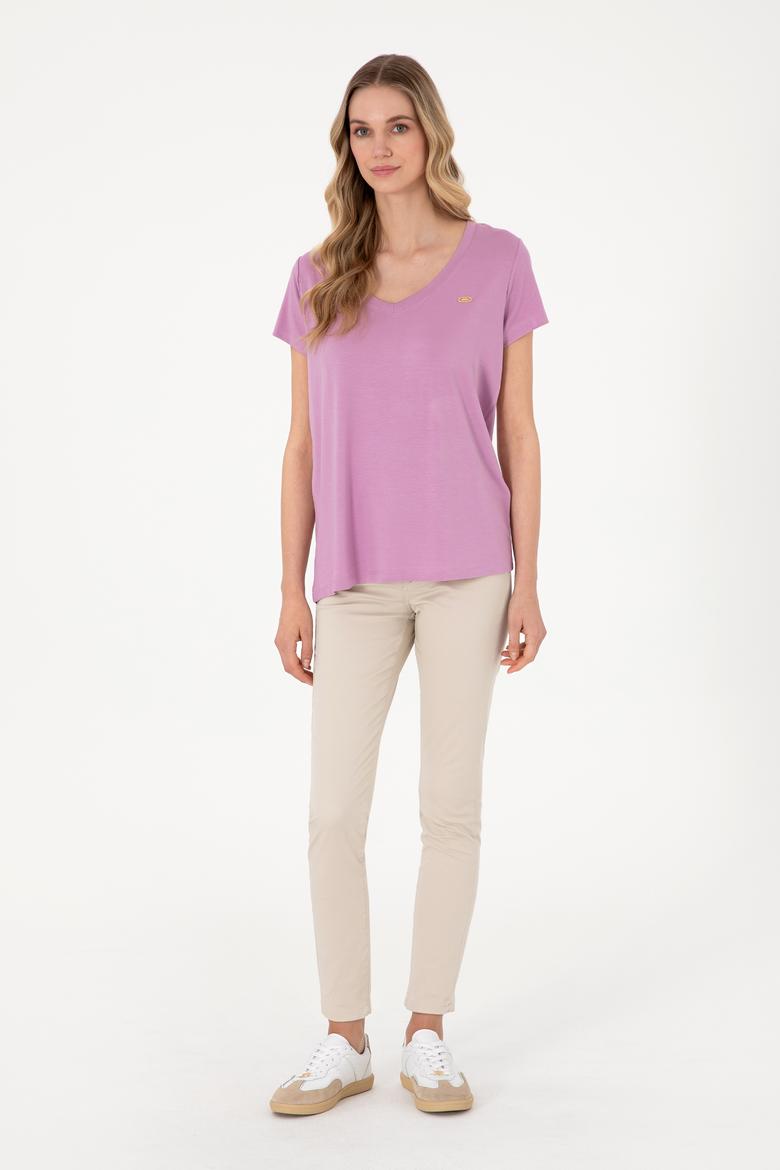 Kadın Fuşya Basic Tişört - 50300829083