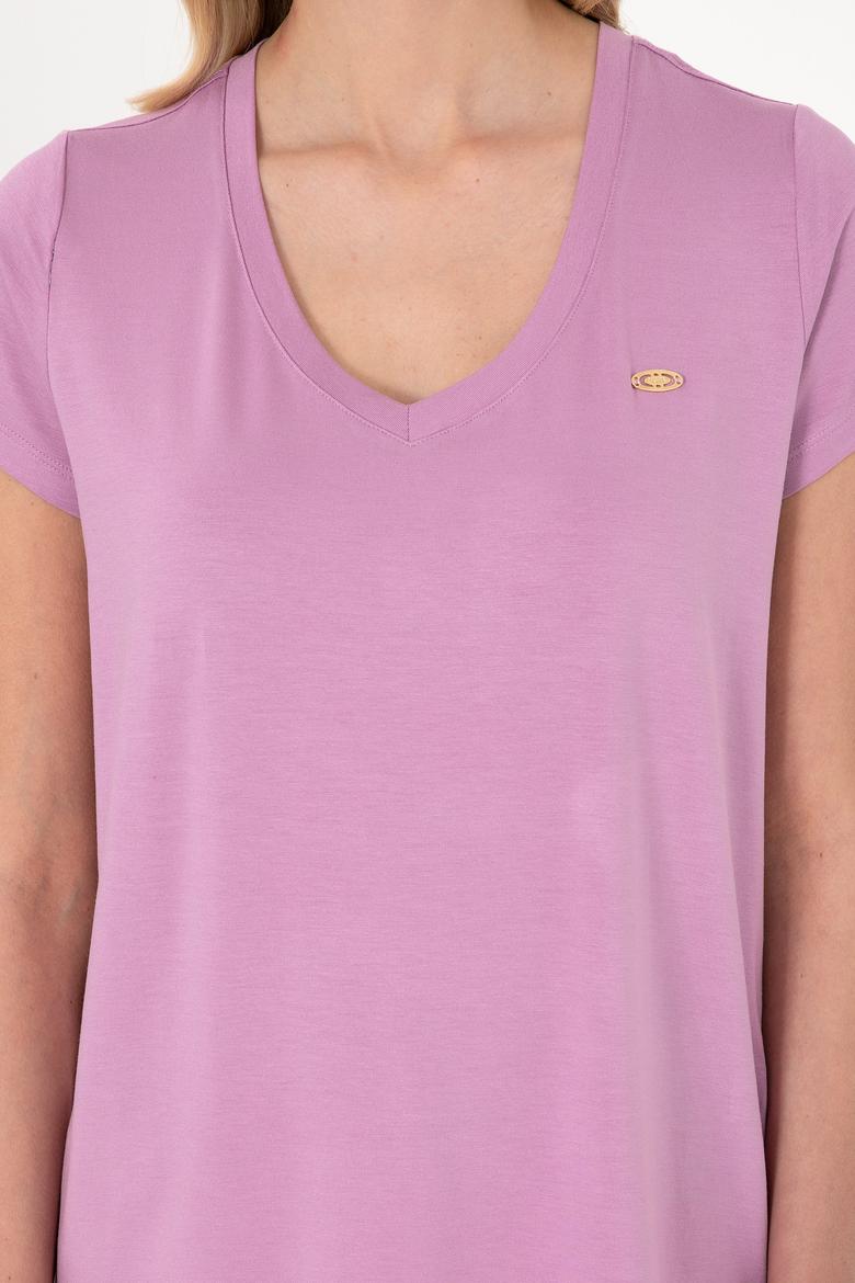 Kadın Fuşya Basic Tişört - 50300829083