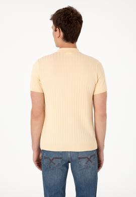 Erkek Slim Fit Bej Düğmeli Triko Tişört - 50299360014