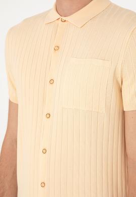 Erkek Slim Fit Bej Düğmeli Triko Tişört - 50299360014