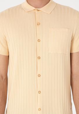 Erkek Slim Fit Bej Düğmeli Triko Tişört - 50299360014