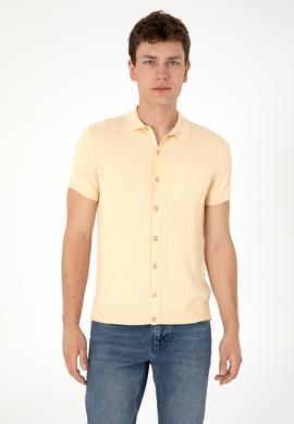 Erkek Slim Fit Bej Düğmeli Triko Tişört - 50299360014