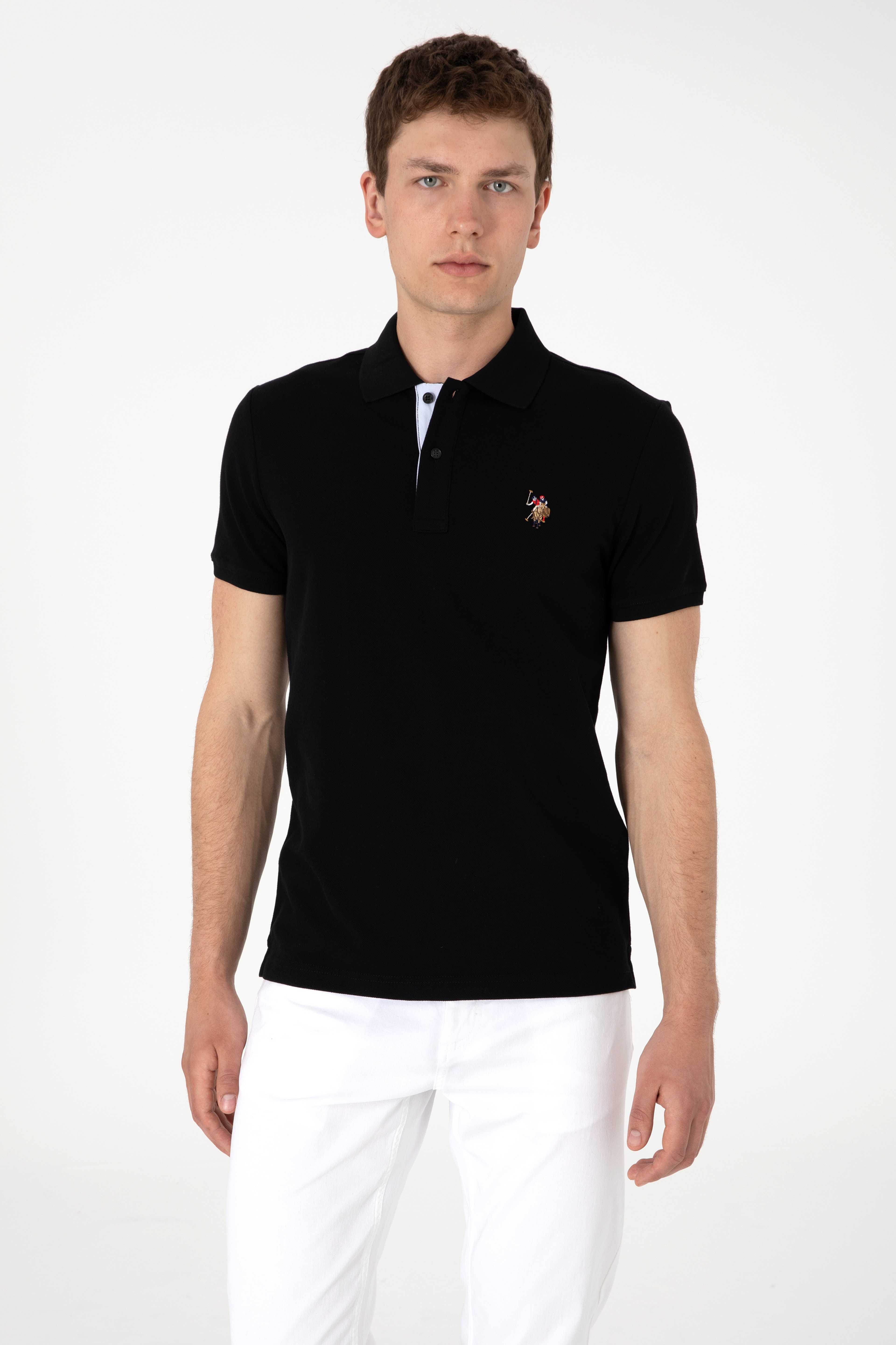 Erkek Slim Fit Polo Yaka Siyah Tişört - Image 1