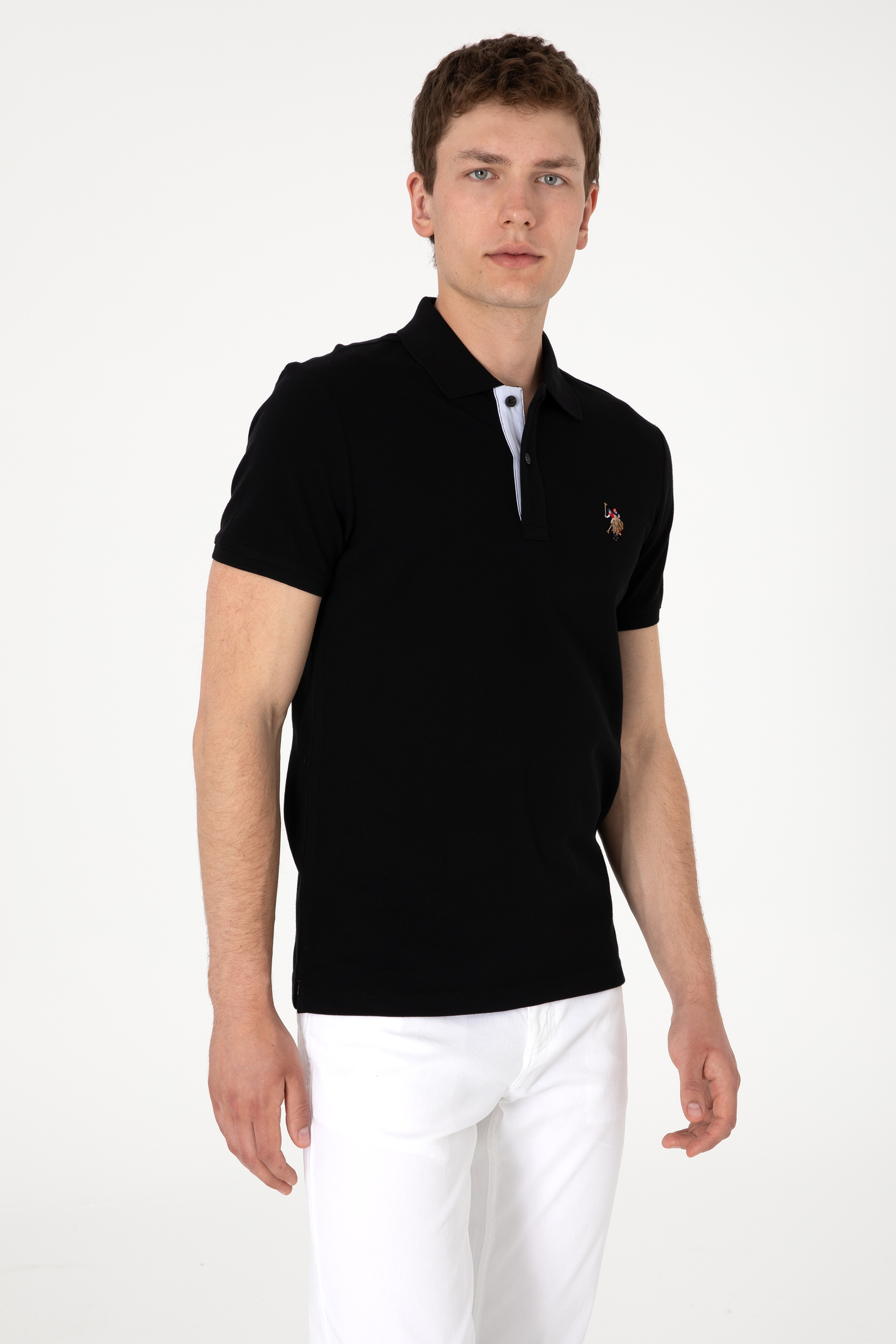 Erkek Slim Fit Polo Yaka Siyah Tişört