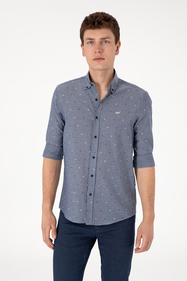 Erkek Açık Lacivert Uzun Kollu Gömlek