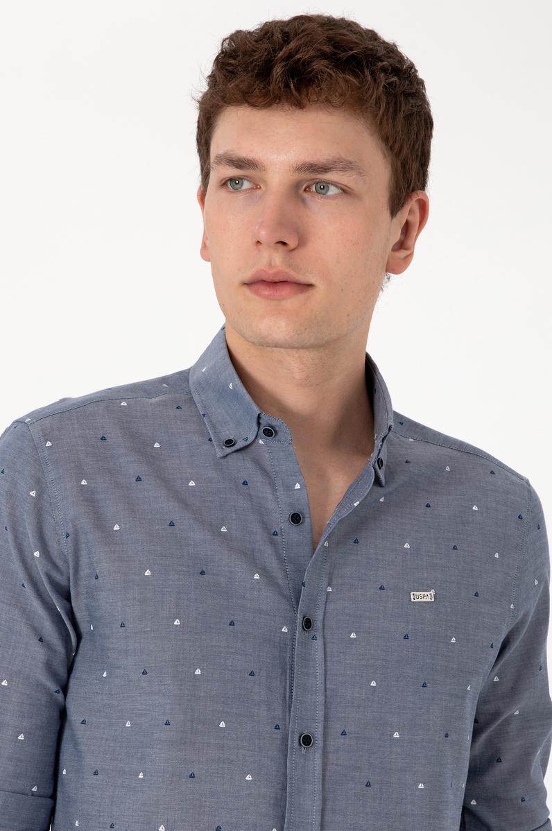 Erkek Açık Lacivert Uzun Kollu Gömlek