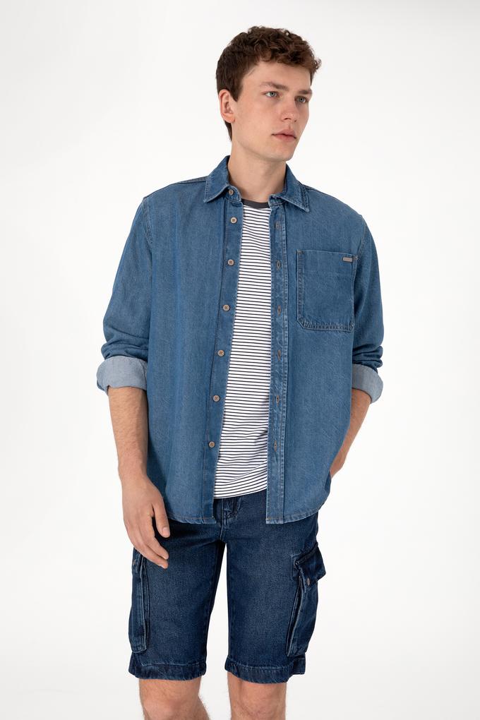 Erkek Mavi Jean Gömlek