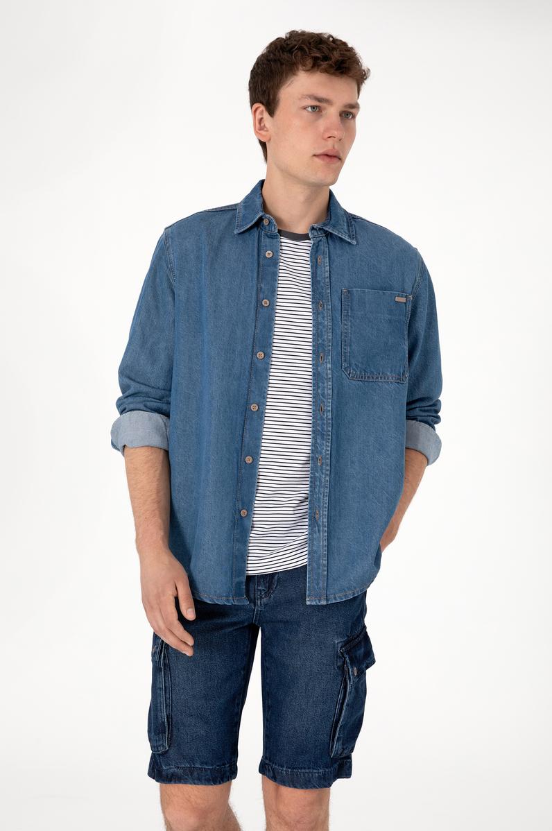 Erkek Mavi Jean Gömlek