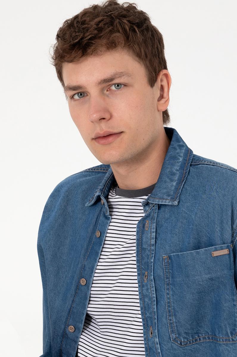Erkek Mavi Jean Gömlek