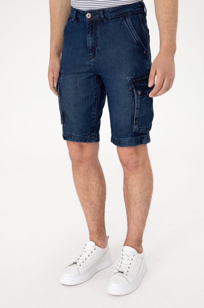 Erkek Koyu Mavi Jean Şort