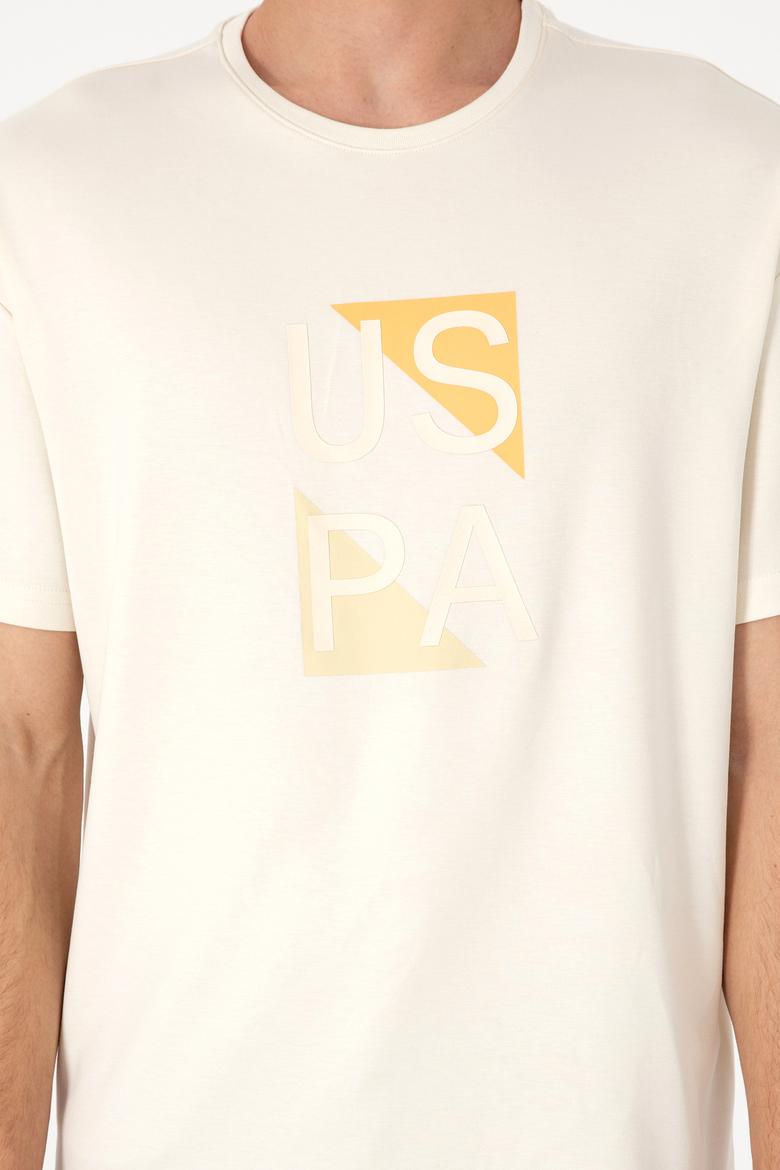 Erkek Comfort Fit Krem Bisiklet Yaka Tişört - 50299882027