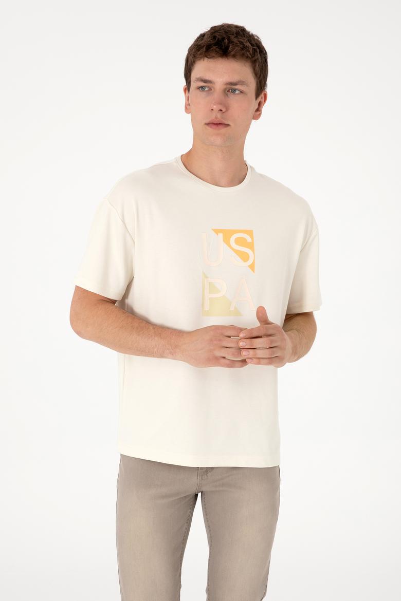 Erkek Comfort Fit Krem Bisiklet Yaka Tişört - 50299882027