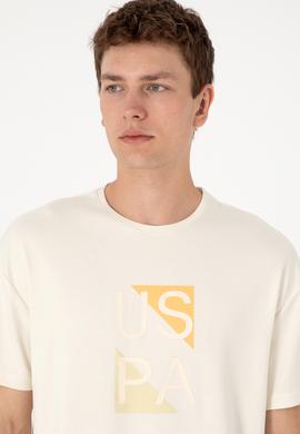 Erkek Comfort Fit Krem Bisiklet Yaka Tişört - 50299882027