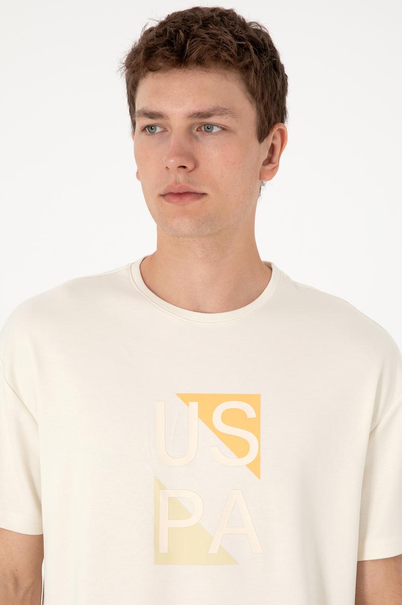 Erkek Comfort Fit Krem Bisiklet Yaka Tişört