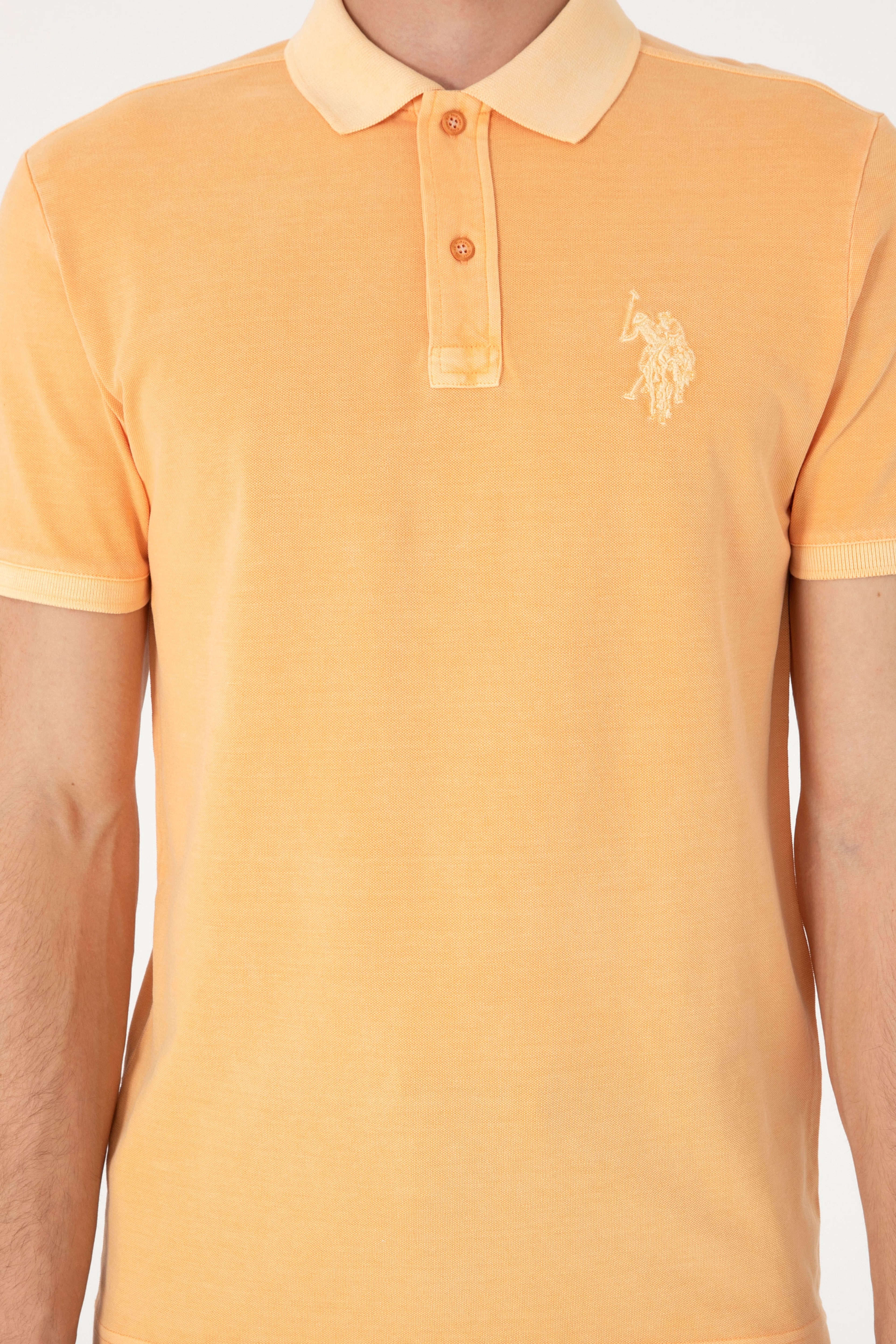 Erkek Slim Fit Polo Yaka Kavun Yıkamalı Basic Tişört - Image 6