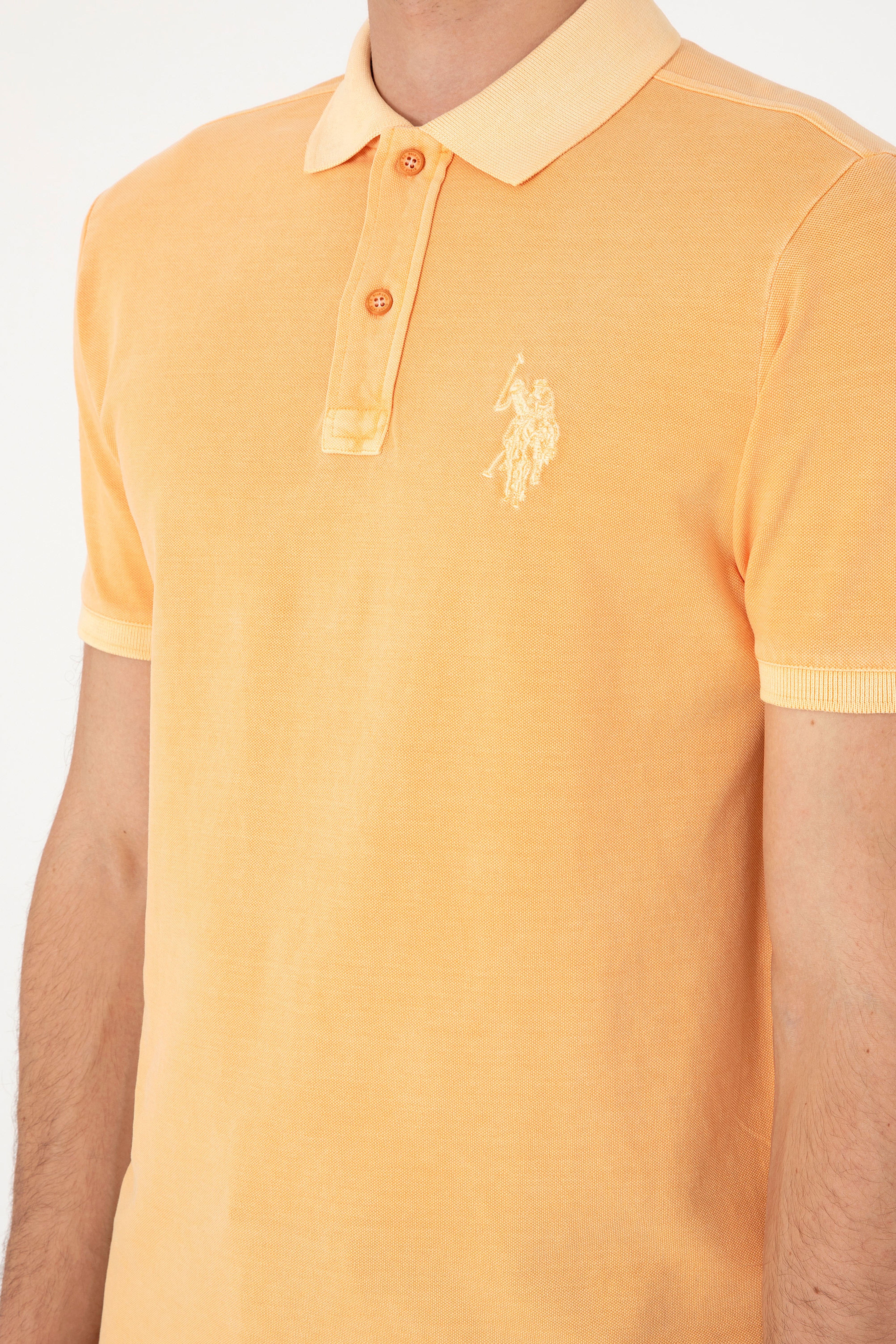 Erkek Slim Fit Polo Yaka Kavun Yıkamalı Basic Tişört - Image 7