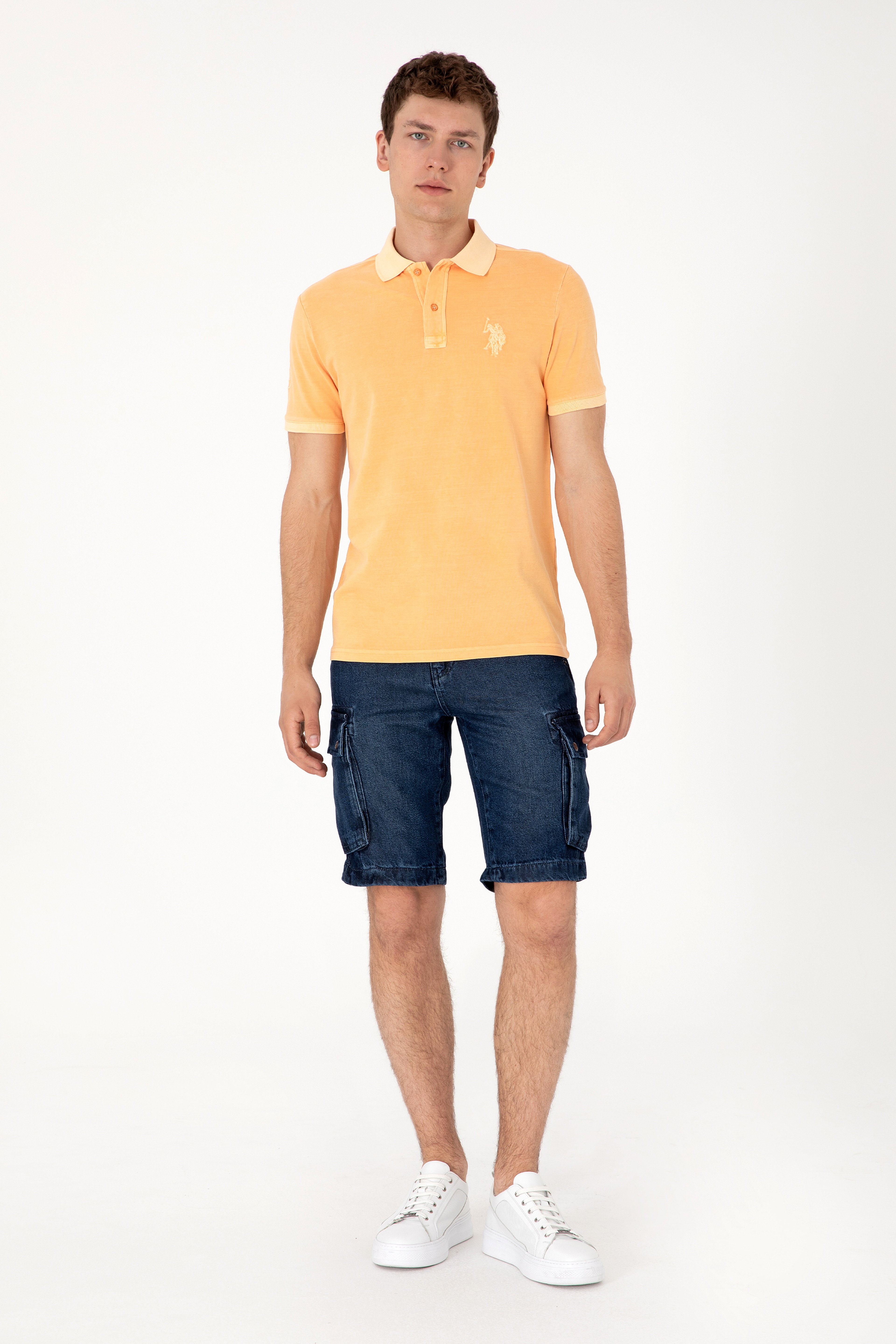 Erkek Slim Fit Polo Yaka Kavun Yıkamalı Basic Tişört - Image 4
