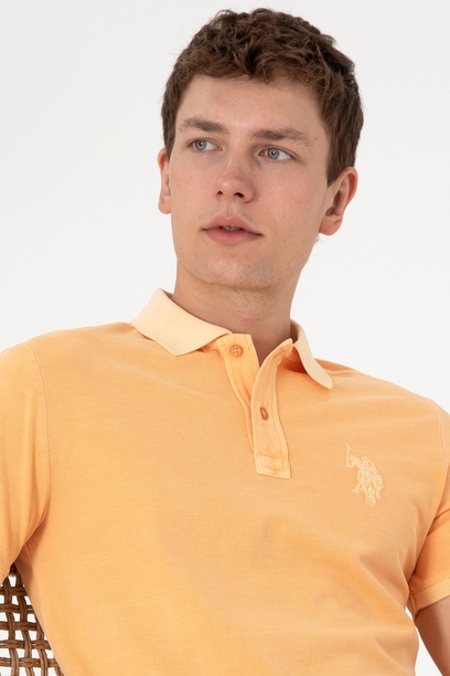 Erkek Slim Fit Polo Yaka Kavun Yıkamalı Basic Tişört