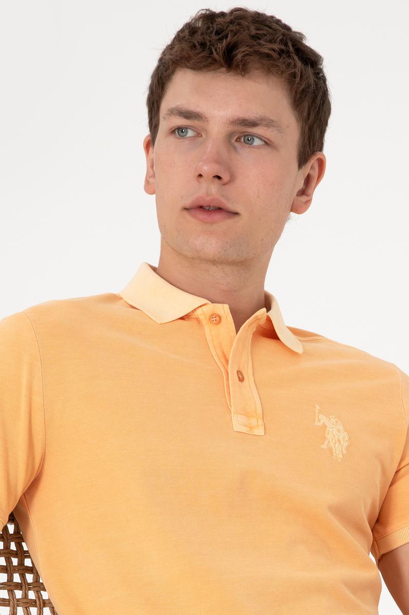 Erkek Slim Fit Polo Yaka Kavun Yıkamalı Basic Tişört